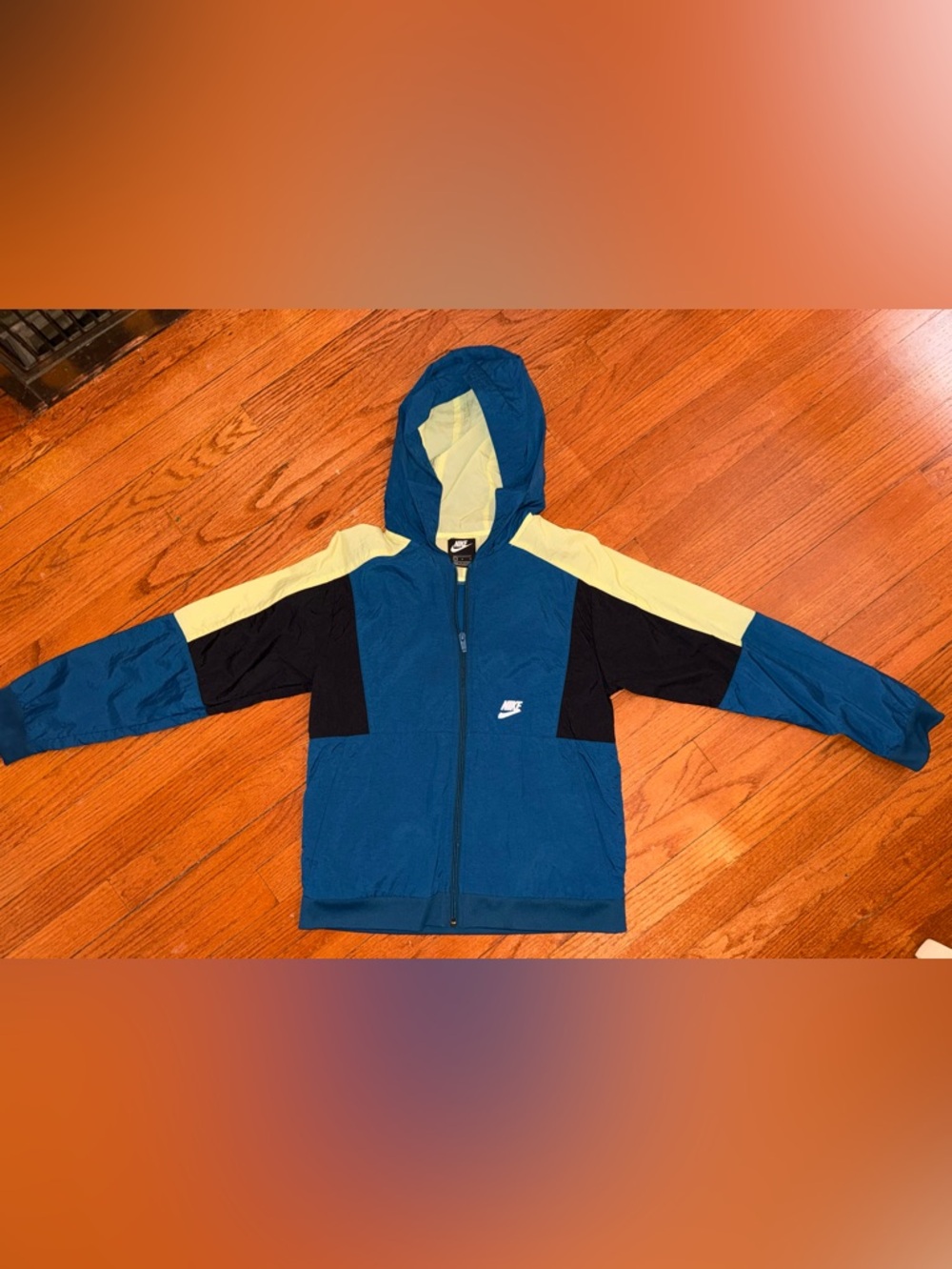 Nike Teal and Pale Yellow Hooded Windbreaker Jacket Youth Large